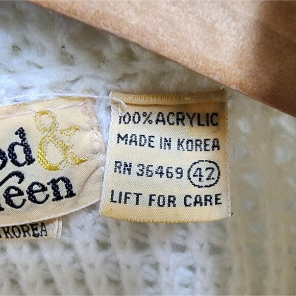 Littlewood & Green Sweater Women L Cream Cardigan Open Chunky Pocket Vtg Grandma - Picture 10 of 10